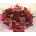 Aqua Packed Red Roses and Lilies with Mixed Flowers